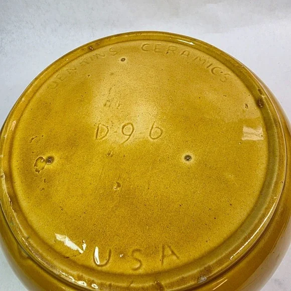 Vintage Jenkins Ceramics California MCM Yellow Drip Glazed Planter Bowl Handcraf - Picture 3 of 9